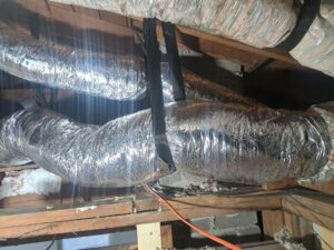 Insulated flexible HVAC ductwork installed in the attic for efficient air distribution