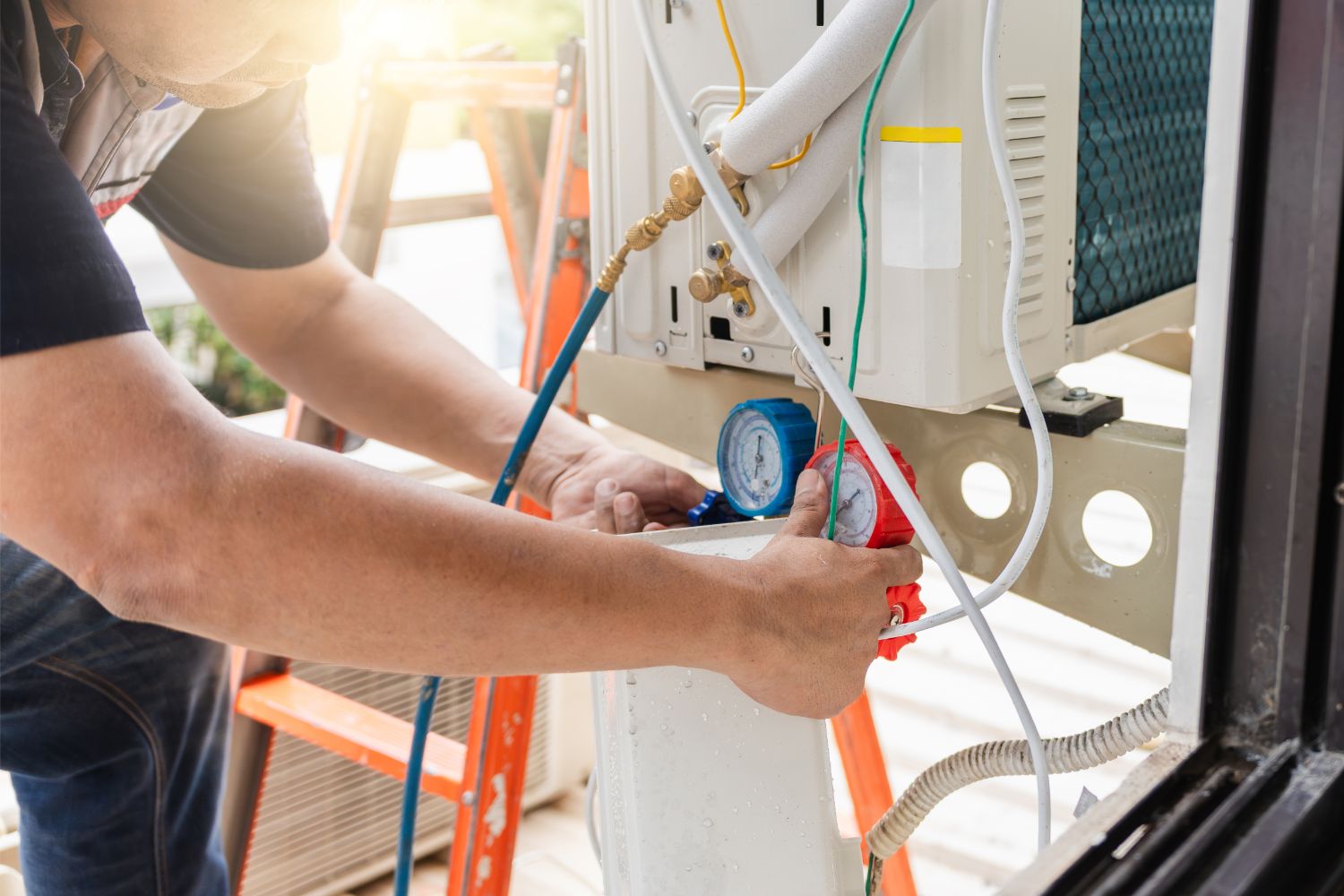hvac technician checks plessure